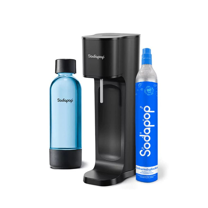 Sodapop Wassersprudler Logan Чорний Матовий - Газоварка для води з 2 скляними (850 мл, 600 мл) та 1 PET пляшкою (850 мл), 42.6 см
