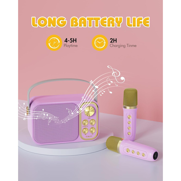 Караоке машина з 2 мікрофонами, портативна Bluetooth колонка для дітей та дорослих, 7 голосових ефектів, ідеальна для вечірок та днів народження (фіолетовий)