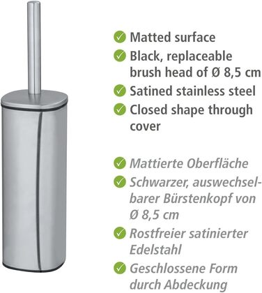 Набір для туалету WENKO Alassio: щітка для унітазу з тримачем, знімний наконечник, нержавіюча сталь, чорний матовий