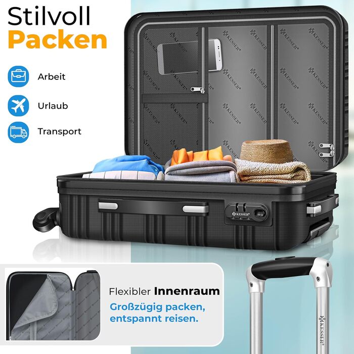 Чемодан KESSER® середній з жорсткою обшивкою | Вага для чемоданів + бірка для багажу | Чемодан-роликовий, з кодовим замком, 4 колеса, ABS, телескопічна ручка (66x45x28см / 84л)