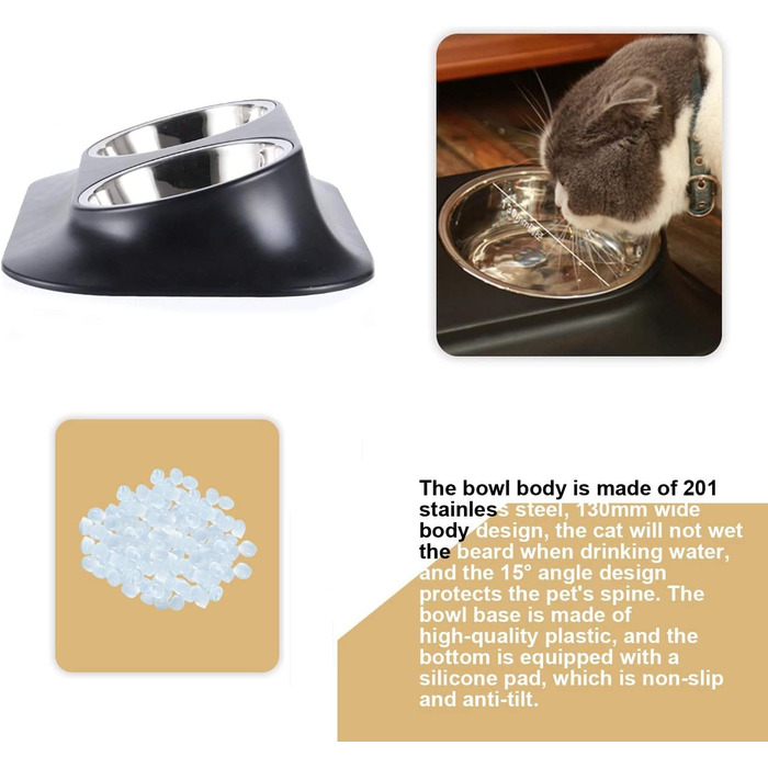 Підвищений годівниця для кошенят та цуценят, з нержавіючої сталі, на підставці, під кутом 15°, протиковзка, для котів та маленьких собак, подвійний миска