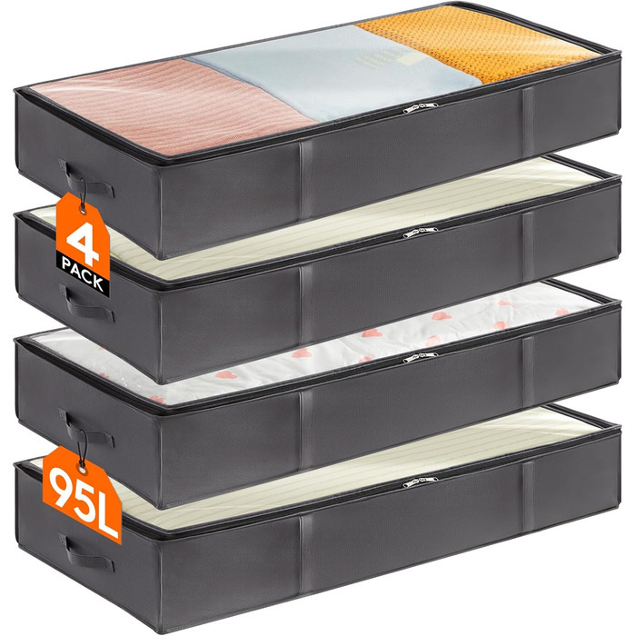 Органайзер для зберігання Lifewit 95L: 4 шт. у комплекті, складні, сірі. Підходить для постільних речей та одягу