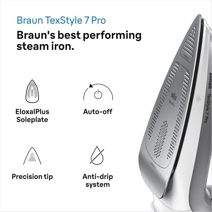 Braun TexStyle 7 Pro Steam Iron SI 7149 WB - Iron with Freeglide 3D Soleplate, Vertical Steam, 2900 Watt, White/Black Black/White