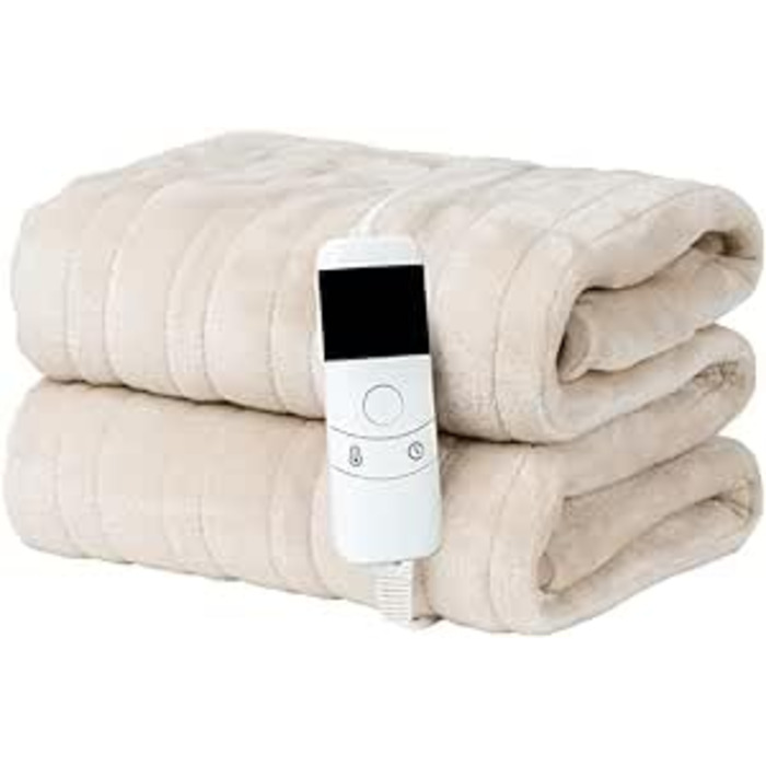 Електрична ковдра Marco Paul, тепла ковдра з підігрівом, флісова ковдра, для терапії спини, на софу (сірий фліс), кремовий колір