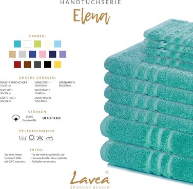Набір махрових рушників Lavea Elena з 100% бавовни, 10 предметів, бірюзовий: 4 рушники для рук, 2 банні рушники, 2 гостьові рушники, 2 рукавички для вмивання