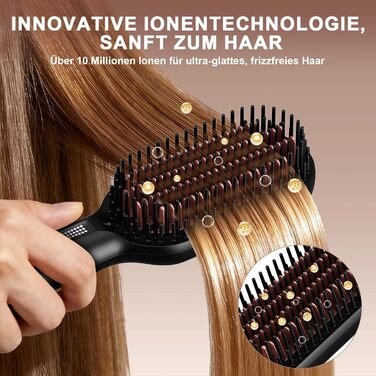 Іонізаційна щітка-випрямляч для волосся iToncs 2-в-1 з захистом від опіків та функцією пам'яті, LCD-дисплей, 5 температурних режимів (120°C-230°C), чорна