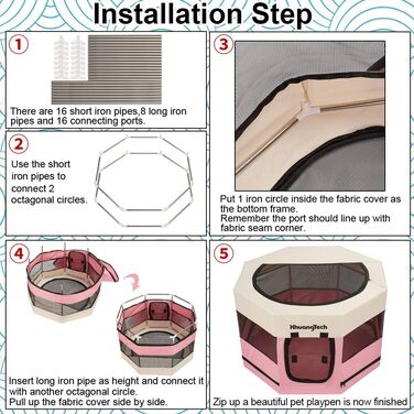 Клітка-загон для собак, котів, кроликів та морських свинок XhuangTech, рожева, з м'якого матеріалу, складана, 87.6 x 87.6 x 54.9 см