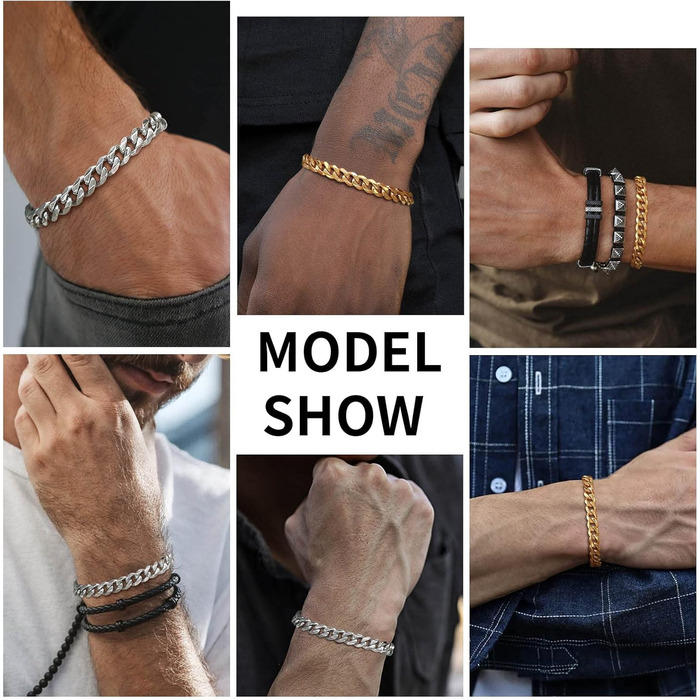 Чоловічий браслет TempBeau на руку: 4/5 шт. з нержавіючої сталі, 19/21 см, ланцюжок-панцир, стильний аксесуар для чоловіків, подарунок для тата/друга