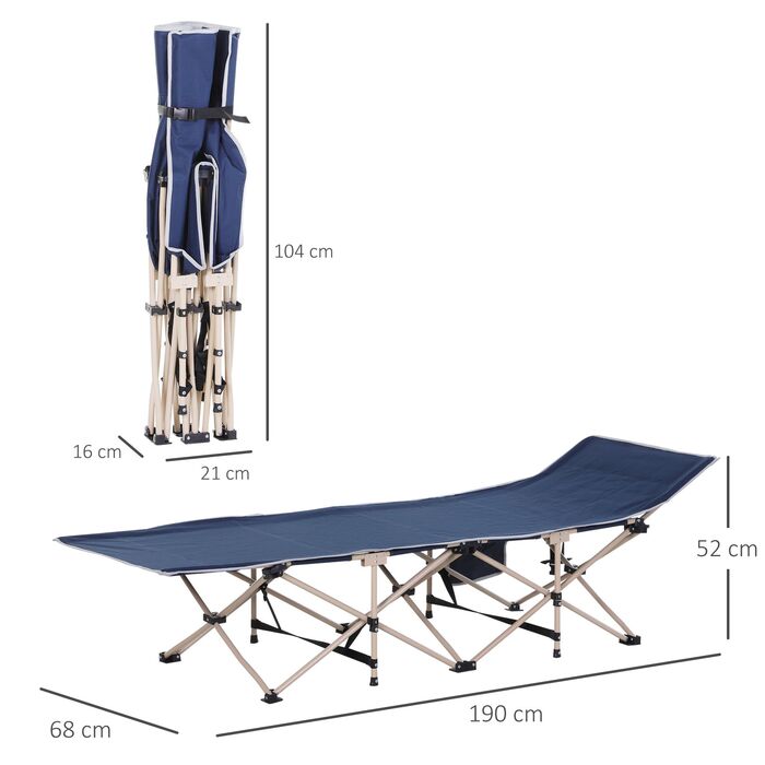 Outsunny Folding Camp Bed with Storage Bag, Steel & Oxford Fabric, Blue, 190x68x52cm | Aosom