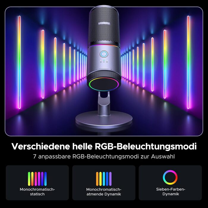 Мікрофон UGREEN для геймінгу та стрімінгу з RGB підсвічуванням USB, 24bit/96kHz, для ПК, PS5/PS4, запису, ноутбука