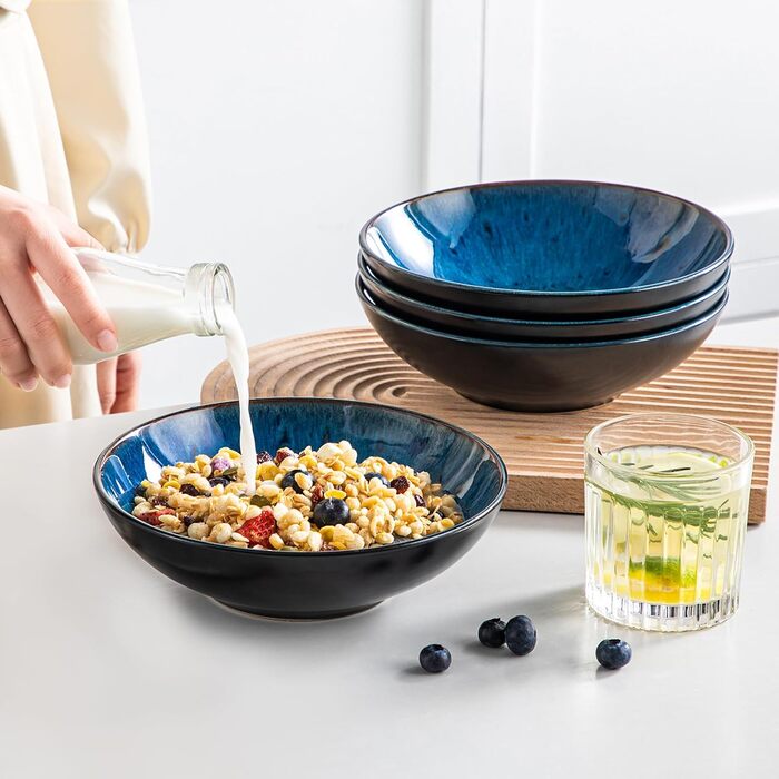 Набір супових тарілок Vancasso Bubble (4 шт.) з кераміки, 950 мл, блакитний