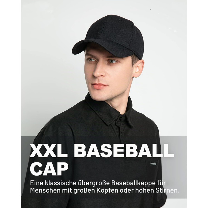 Кепка бейсболка Zylioo XL/XXL чорна (Black) 7 см, регульована, великий розмір, чоловіча/жіноча