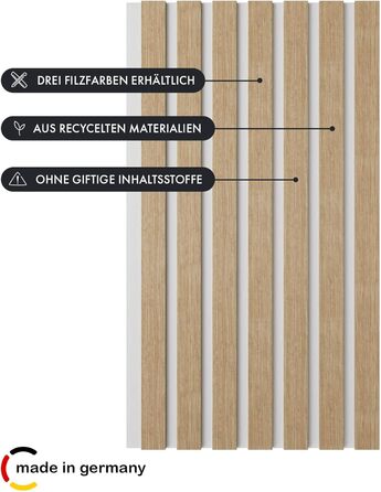 Акустична панель Momento з натурального дуба 240x50 см, білий фетр — декоративна 3D стінова панель-ламель для інтер'єру, Made in Germany