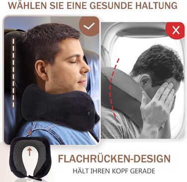 Подушка для шиї у літак, доросла, з піною з пам'яті, регульована, з маскою для сну та берушами, чорна