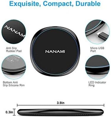 Бездротовий зарядний пристрій NANAMI 20W USB-C PD з адаптером, швидка бездротова зарядка 10W для Samsung Galaxy S25/S24/S23/S22/S21 Ultra Plus, 7.5W для iPhone 17/16/15/14/13/12/11 Pro та Airpods (Чорний)