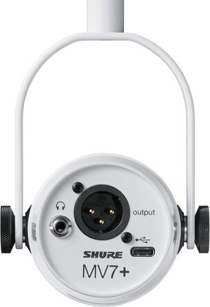 Мікрофон Shure MV7+ Gen 2 для подкастів, стрімінгу та запису – білий. USB/XLR, LED-сенсор, авто-регулювання рівня, цифровий поп-фільтр