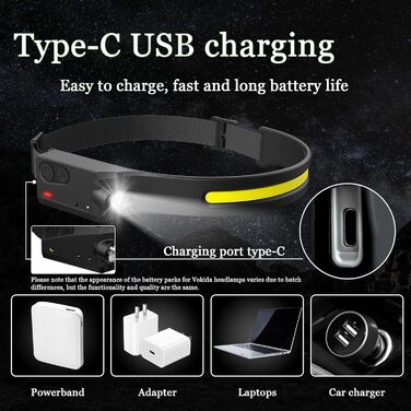 Світлодіодний лобовий ліхтар Outdoor Vibes, USB-зарядка, сенсор, широкий кут, 2 шт, чорний