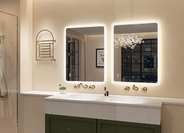 Дзеркало для ванної кімнати STARLEAD з підсвічуванням 80x60 см, регулювання яскравості, 3 колірні температури (3000K-6500K), протитуманне покриття, функція пам'яті, LED дзеркало для ванної кімнати IP44, HD скло, горизонтальне/вертикальне встановлення, M30