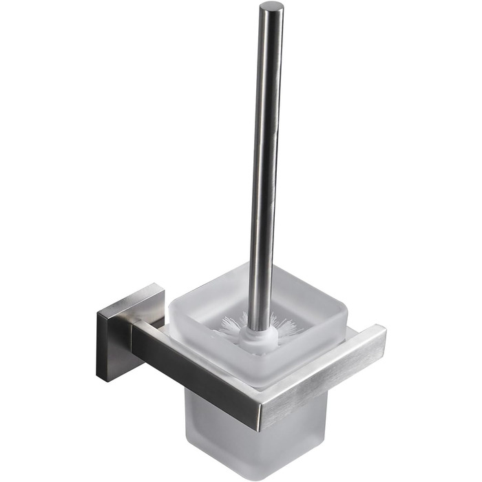 Toilet Brush and Holder Wall Brush Holder, Chrome, Toilet Brush Set Toilet Brush Set Made of 304 Stainless Steel and Frosted Glass for Bathroom (Brushed Nickel)