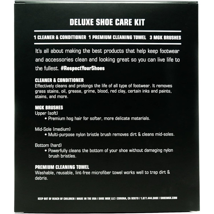 SHOE MGK Shoe Care Deluxe Kit – Shoe Cleaning Set for White Shoes, Leather, Suede, Canvas, and All Materials – 8 Ounce Shoe Cleaner with a Soft, Medium