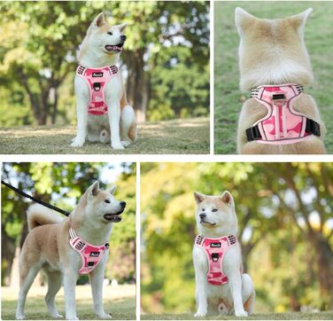 Нашийник для собак великих порід, шлейка з двома карабінами та зручною ручкою, регульована та світловідбиваюча, для щоденних тренувань (L), камуфляж рожевий