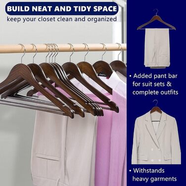 Amber Home 20-Piece 17.5-inch Retro Wooden Clothes Hangers with Bar and Notch, Antique Brown Hanger for T-Shirt, Shirt, Suit, Coat, Dress, Wedding, Camisole