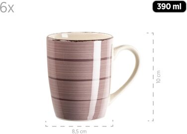 MÄSER Bel Tempo II Набір посуду для сніданку на 6 осіб, вінтажний стиль, ручне розмальовування, 18 предметів, кераміка, сірий (фіолетовий)