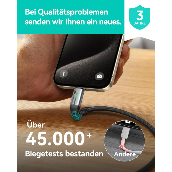 Кабель USB-C 240W, 2 шт. по 2м, PD, швидка зарядка, нейлон, з LED-підсвічуванням, чорний. Сумісний з iPhone, Samsung, Pixel, iPad, MacBook