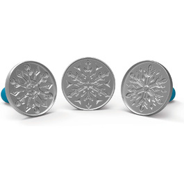 Nordic Ware Disney Frozen 2 Cookie Stamps, Design: Falling Snowflake, Set of 3, Silver with Blue Handles