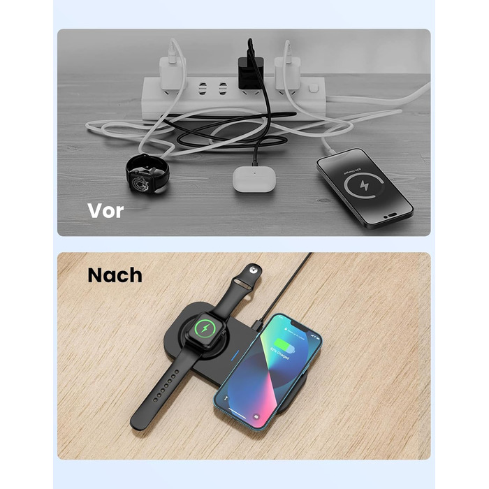 Бездротовий зарядний пристрій JoyGeek 2-в-1 для iPhone, Apple Watch та AirPods (Чорний)