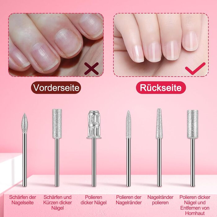 Електричний фрезер для нігтів Nailgirls 11 в 1 з педаллю, 35000 об/хв, для гель-лаку, манікюру та педикюру (Рожевий)