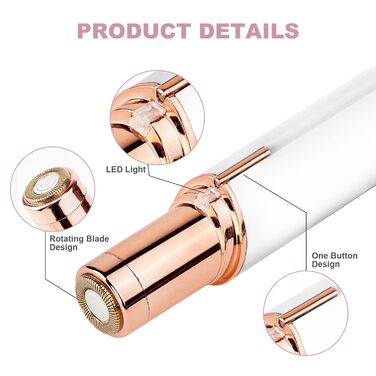 Електричний прилад для видалення волосся з обличчя URAQT для жінок, USB, безболісний тример для обличчя, тіла, губ та підборіддя, з LED-підсвічуванням, рожеве золото (білий)