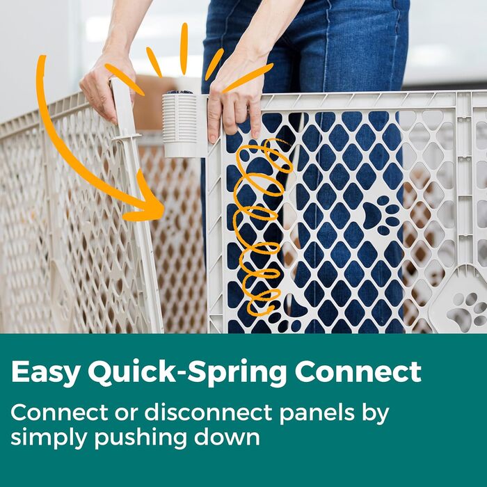 Клітка-вольєр для собак MyPet з 8 панелей, сірого кольору, довговічна та стійка до УФ-випромінювання, портативна, регульована, зручна для тварин, дружній дизайн (з розширенням на 2 панелі, дизайн з відбитком лапи, світло-сіра)