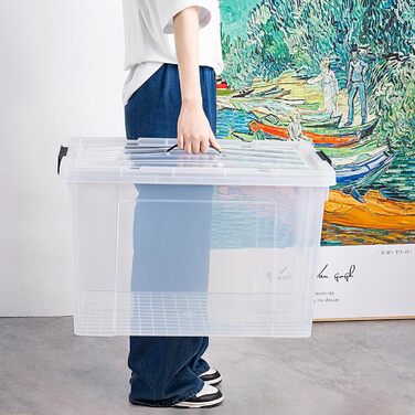 Cetomo 90L*3 Storage Boxes, Portable Plastic Boxes with Lids, Organizer Containers with Handles and Clips, Stackable, Nestable, for Home and Office, Transparent, 90L - 3 Pack