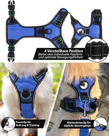 Шлейка для собак Joytale середнього розміру, світловідбиваюча, дихаюча, регульована з ручкою для тренувань, розмір M, Navy Blue (1 шт.)
