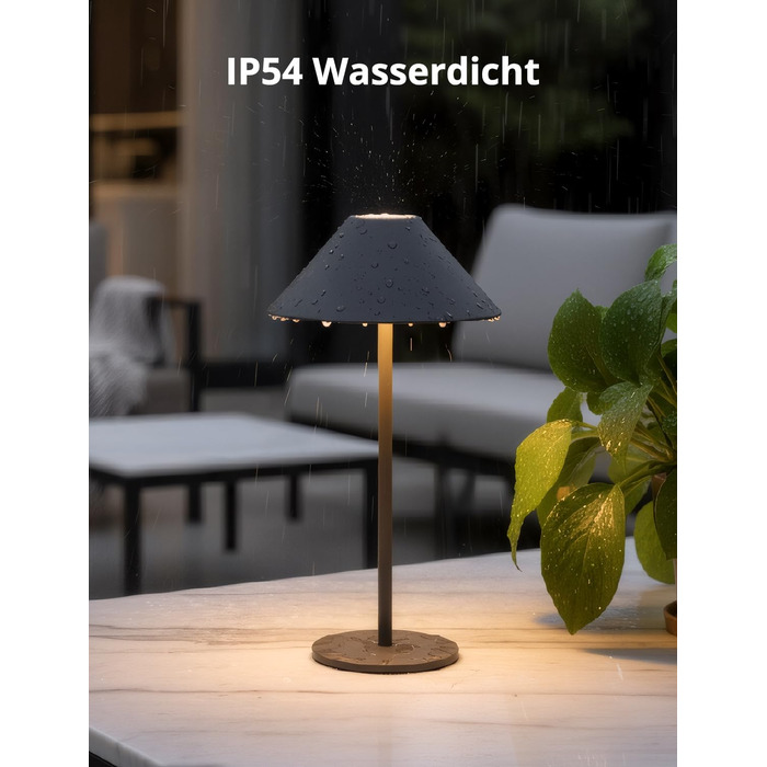 BOJIM 2 шт. LED настільна лампа з акумулятором, бездротова, USB, диммування, магнітна, IP54, для балкона/на вулицю (Антрацит)