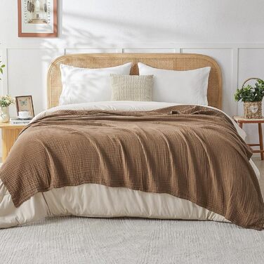 Плед EMME Baumwolldecke з 100% мусліну: м'який, дихаючий плед для дорослих, софа, крісло, всі сезони, бавовна, бежевий (127 x 177 см)