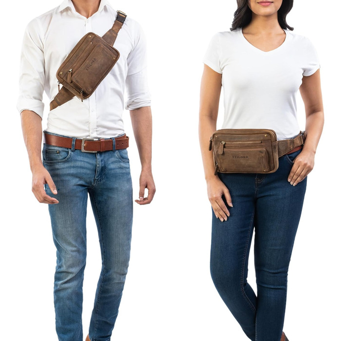 STILORD Сумка на пояс з екошкіри Vintage для чоловіків, жінок та дітей. Сумка через плече, поясна, для подорожей, фестивалів, спорту. Ексклюзивний дизайн, колір: середньо-коричневий
