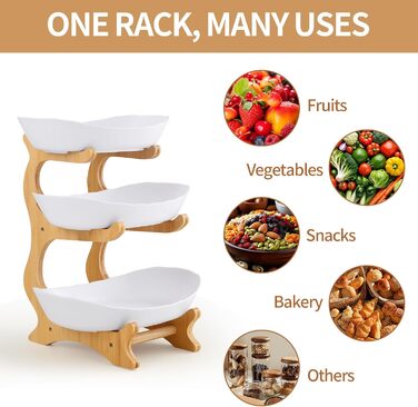 Трирівнева етажерка для фруктів та закусок з бамбуковим підставкою, преміум-пластик