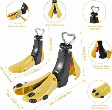 JJDPARTS Shoe Stretchers for Women, Men, Boot Stretchers for Women, Adjustable, Unisex, Wide Feet, Red (Yellow (1 Pack of 38-44))