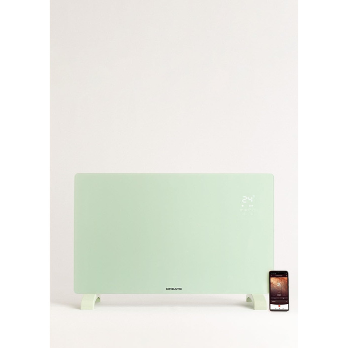 Електричний конвектор CREATE/WARM Crystal 2000W з Wi-Fi, LED-сенсорне управління, 2 режими (2000W), пастельно-зелений
