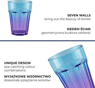 Set of 6 Colorful Glasses - Colorful Water Glasses 425 ml - Drinking Glasses Blue Purple - Long Drink Glasses - Cocktail Glasses - Juice Glasses - Large Colored Drinking Glasses - Caipirinha | Gigi Dreamy Sunset
