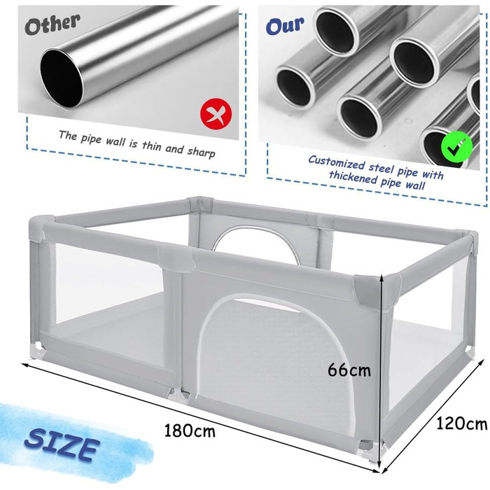 Лягувачка для цуценят з дверцятами, 180 x 120 x 66 см, сірий колір. Міцна, з нейлону, для собак та цуценят, легко миється.
