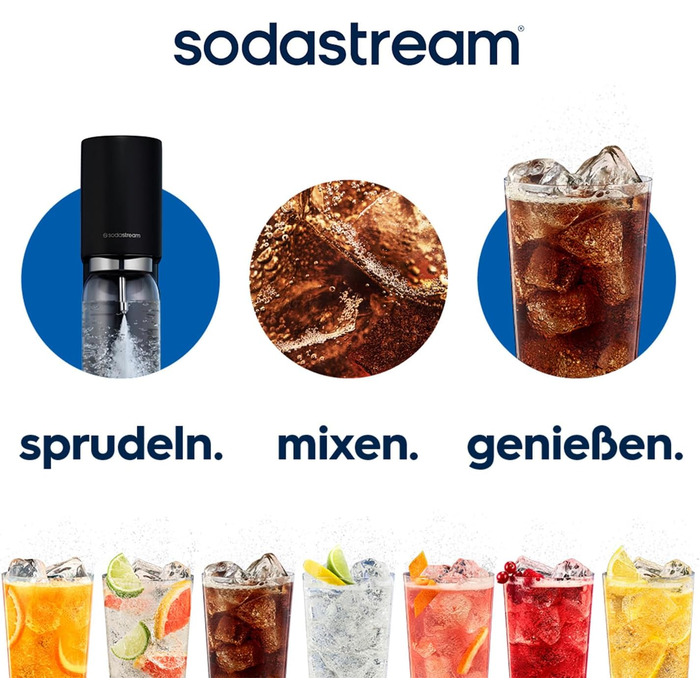 Sodastream Enso Premium – Сифон для газування води з нержавіючої сталі, чорний + CO2 балон 1л (пляшка в комплекті, придатна для миття в посудомийній машині)