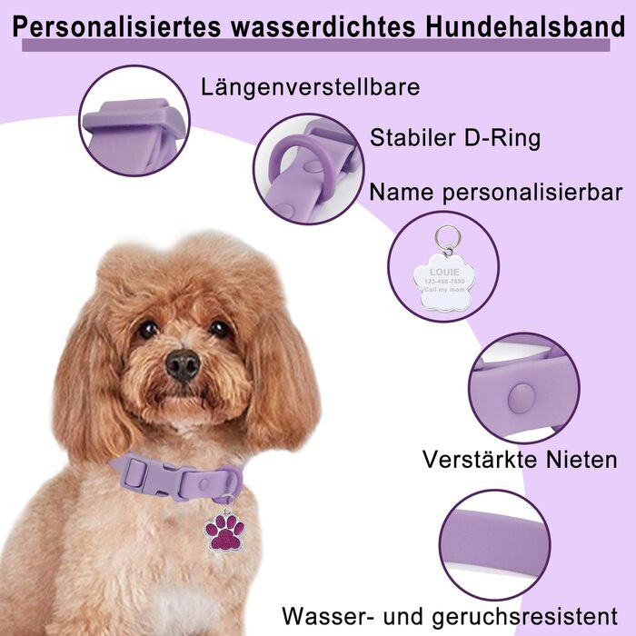 Персоналізоване собаче нашийник з металевою застібкою: напис та номер телефону, регульовані розміри для великих та середніх собак (Collar 07)