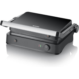 SEVERIN SEVINI Lite, Contact Grill for Meat, Fish & Vegetables, Ceramic-Coated Sandwich Maker for Fat-Free Grilling, Indoor Grill up to 220°C Heat, 1,800 W, black, KG 2398