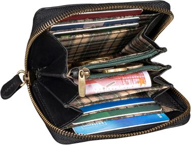 Benthill Wallet Women's Small Genuine Leather | Wallet with RFID Protection | Slim Flat Card Holder with Zipper & 6 Card Slots, Color: Black