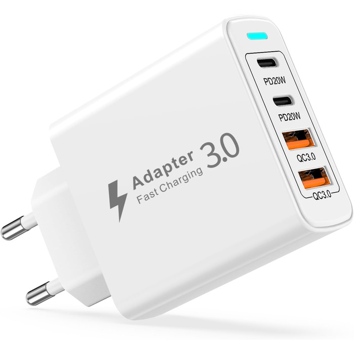 Мережевий зарядний пристрій USB C на 4 порти, 40W, з USB-A, для iPhone 16/15/14/13/12 та смартфонів