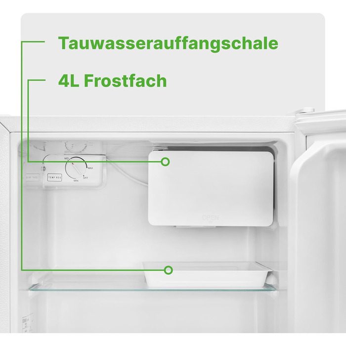 Міні-холодильник Bomann 45L з морозильною камерою: тиха кухонна/офісна/кемпінгова/геймінгова кухонна коробка, двері відкриваються зліва/справа, модель KB 7245, нержавіюча сталь (білий)