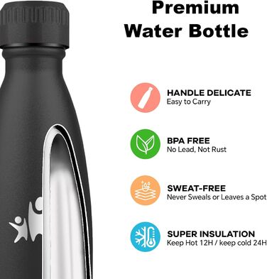 Термос-пляшка спортивна Grsta 750 мл, з нержавіючої сталі, подвійні стінки, BPA-Free, для кемпінгу, подорожей та спорту (чорний)